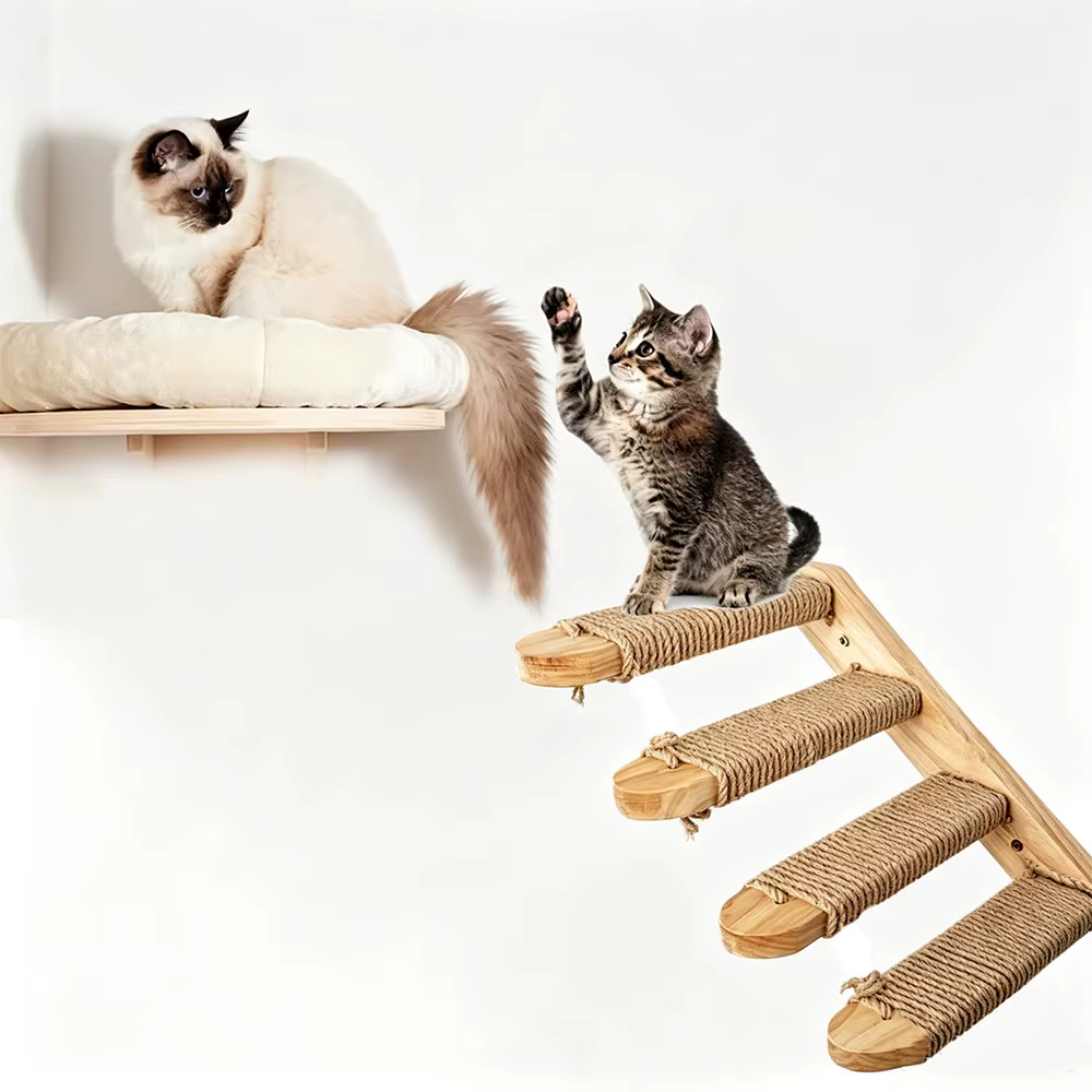 Rascador de pared con escalera de sisal y centro de juego para gatos - imagen 2