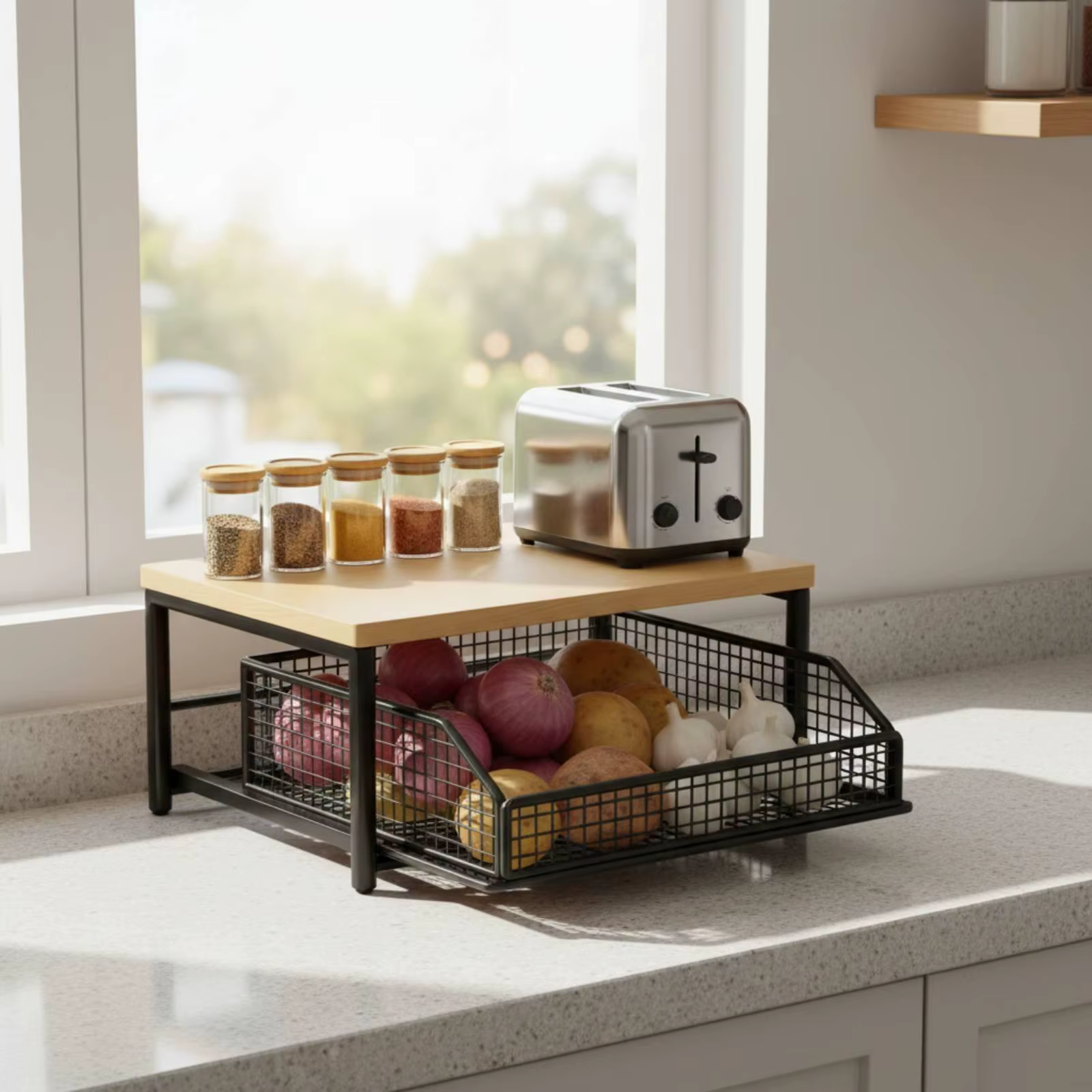 Estante Multifuncional para Microondas, Especias y Utensilios de Cocina