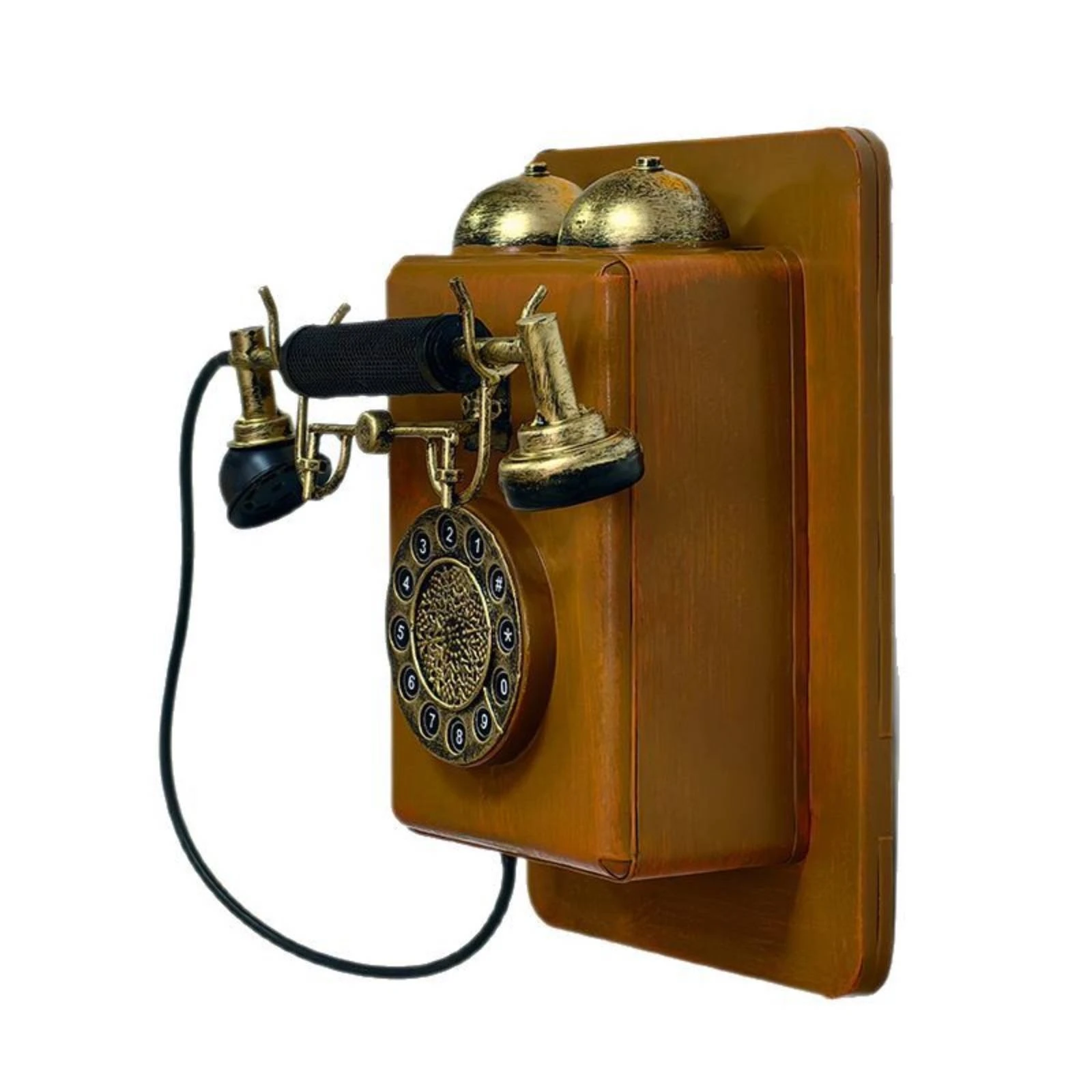 Teléfono decorativo vintage en contexto de decoración de bar o tienda