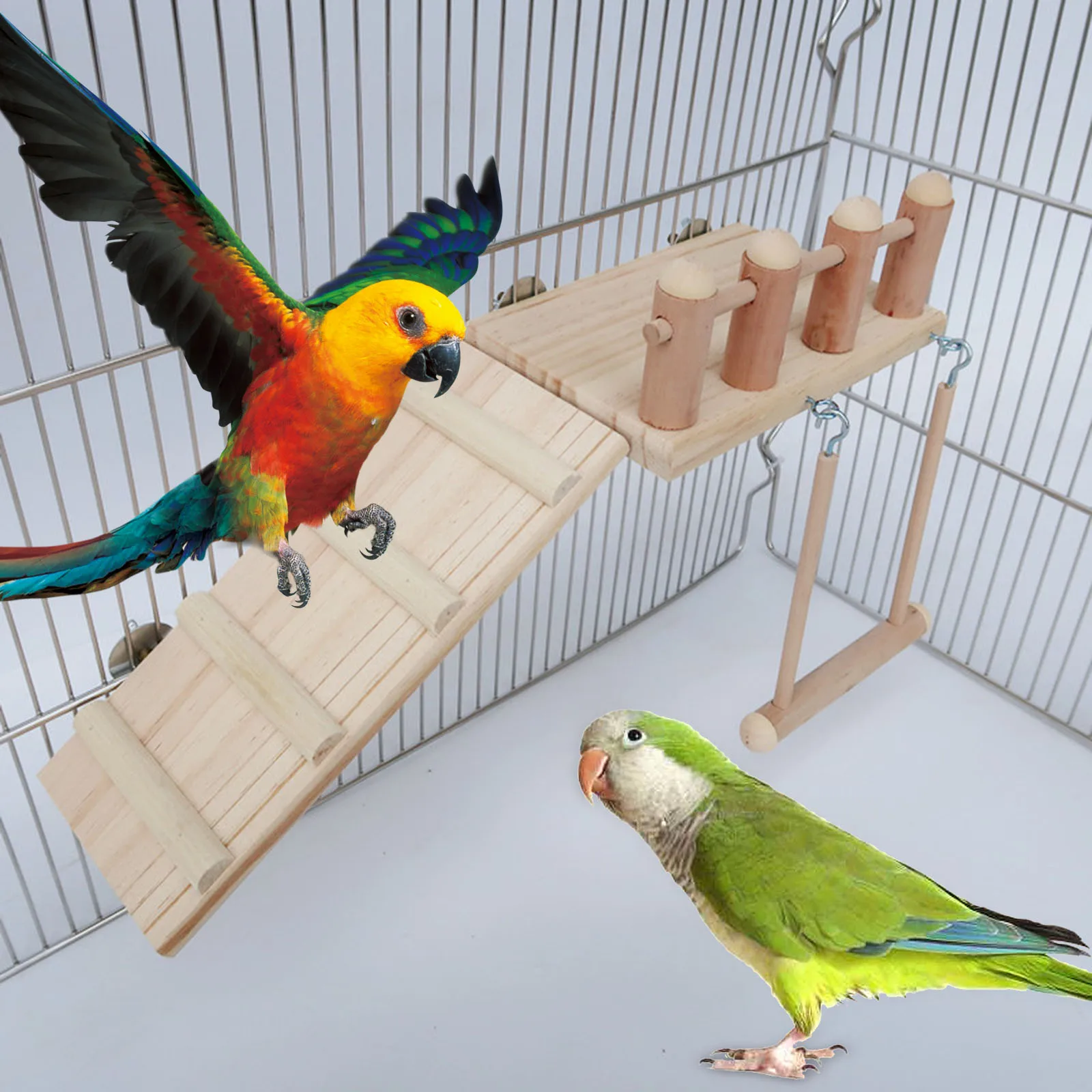 Juego de juguetes para loros y roedores: escalera y columpio - imagen 2