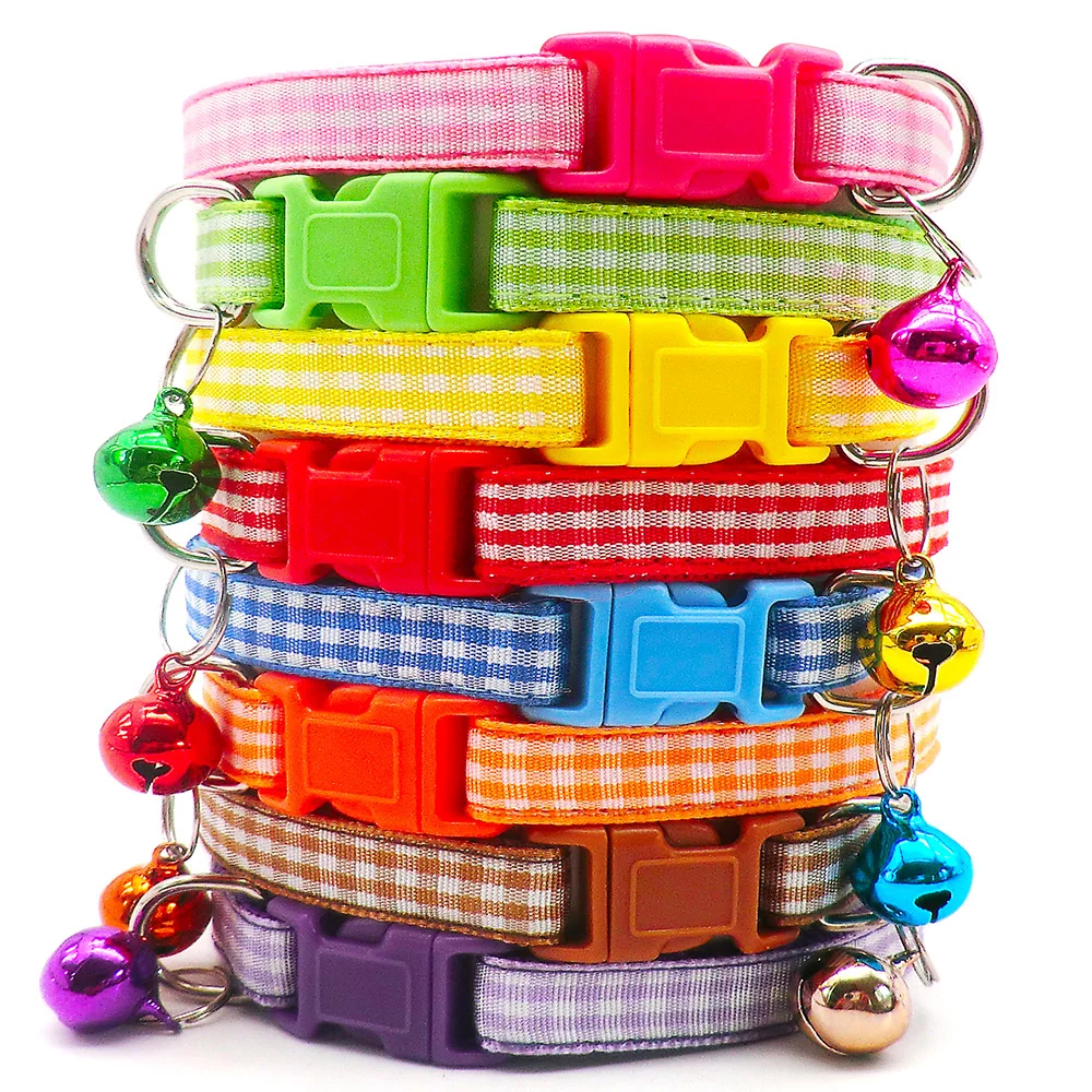 Collares a cuadros con campana para perros y gatos