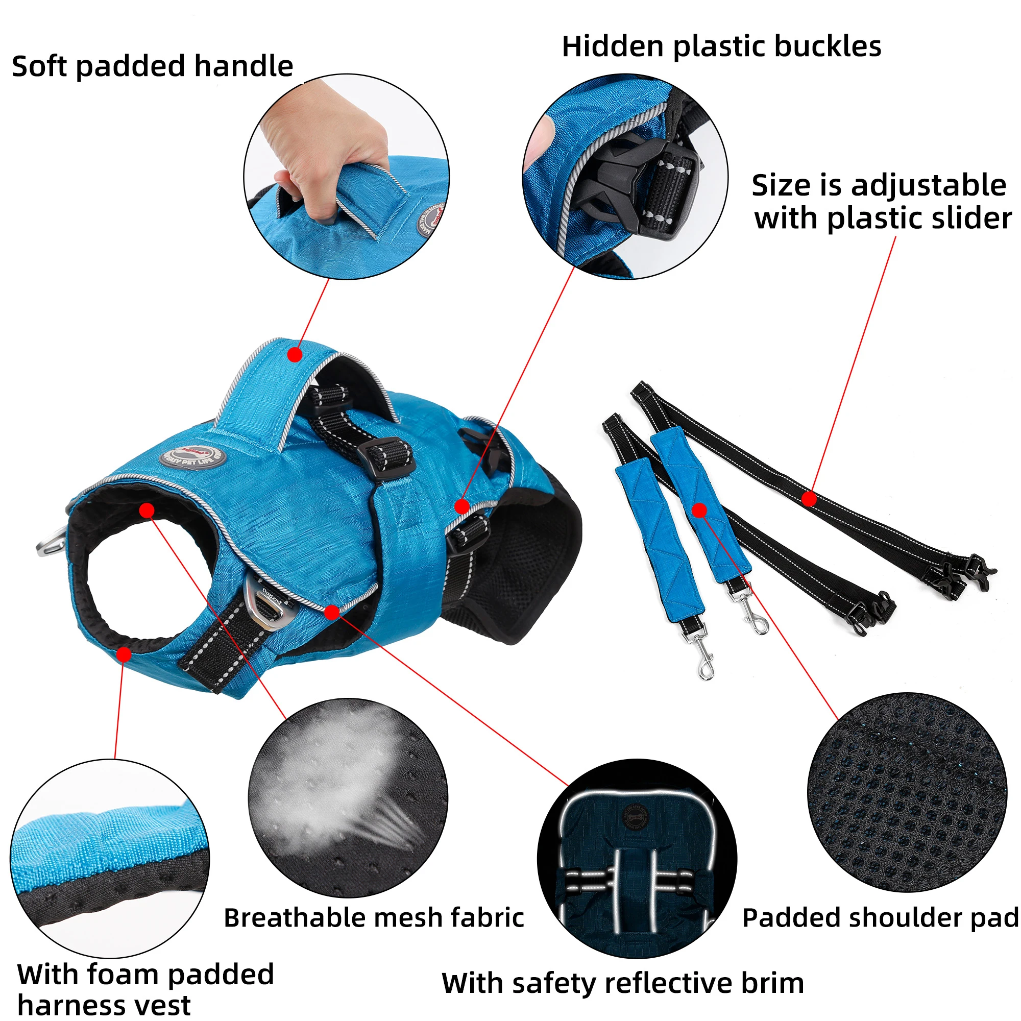 Mochila pechera 4 en 1 para perros: arnés transpirable y reflectante - imagen 5
