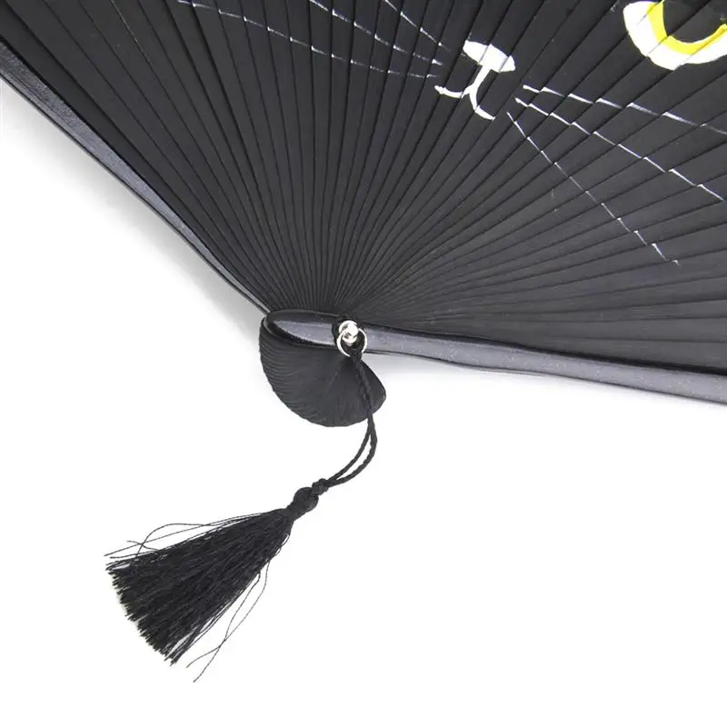 Ventilador de seda con patrón de gato negro