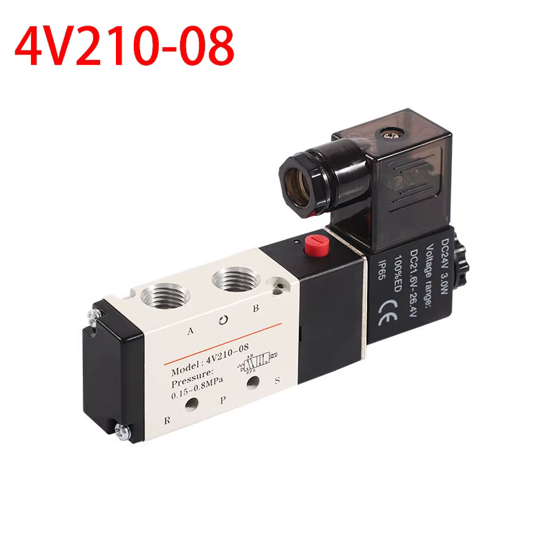 Válvula solenoide neumática 4V210-08 vista frontal con bobina