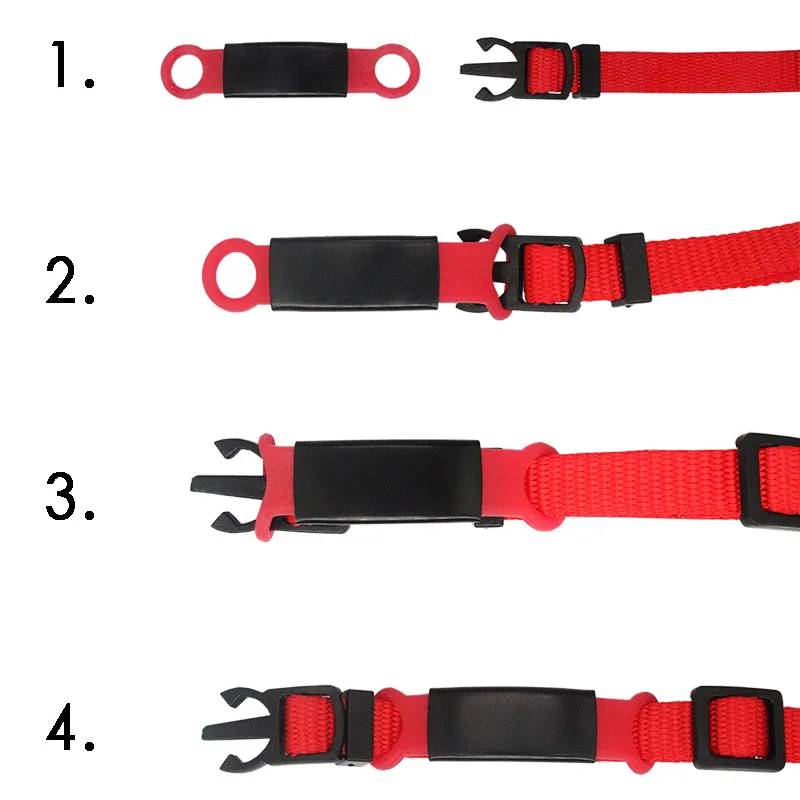 Placa instalada en collar de perro pequeño