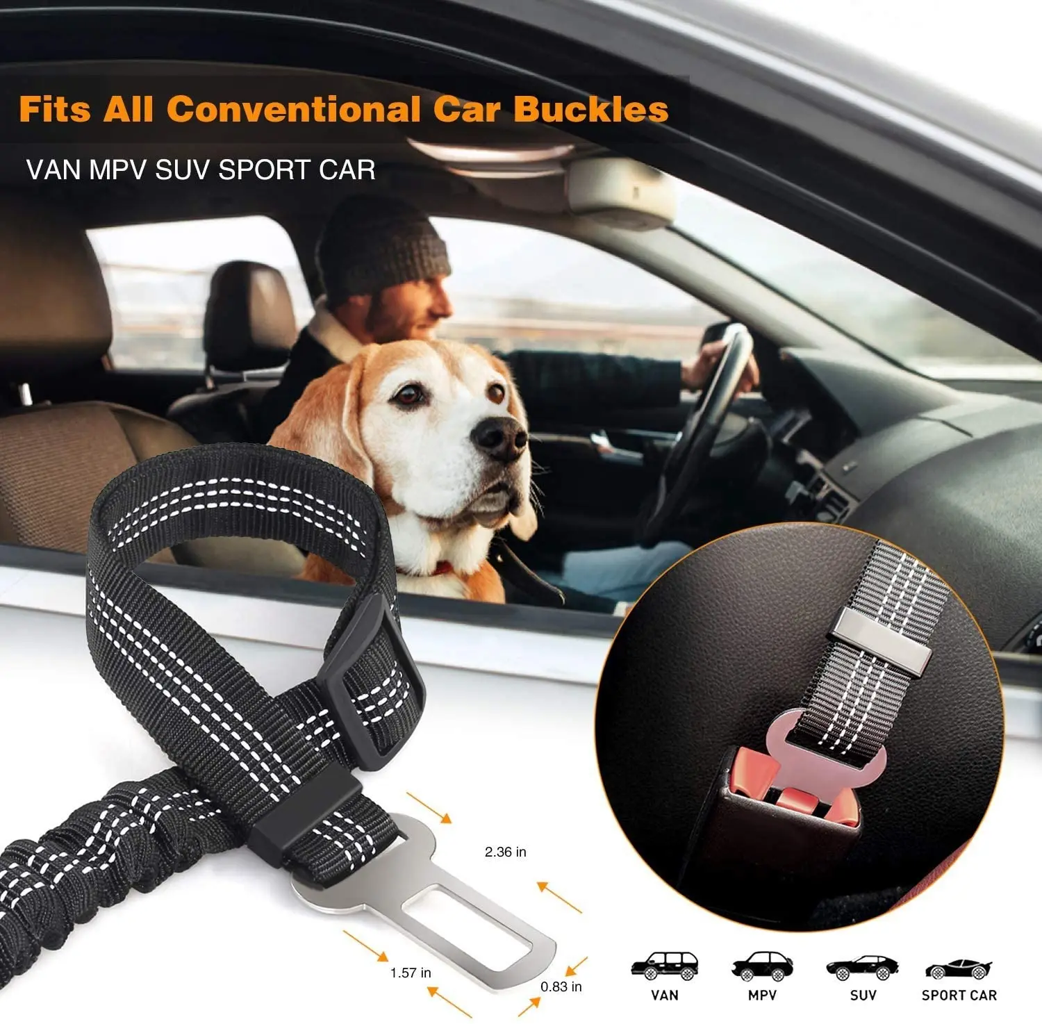 Cinturón de seguridad elástico para perros en coche