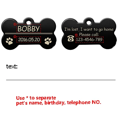 Etiqueta personalizada con forma de hueso en metal grabado