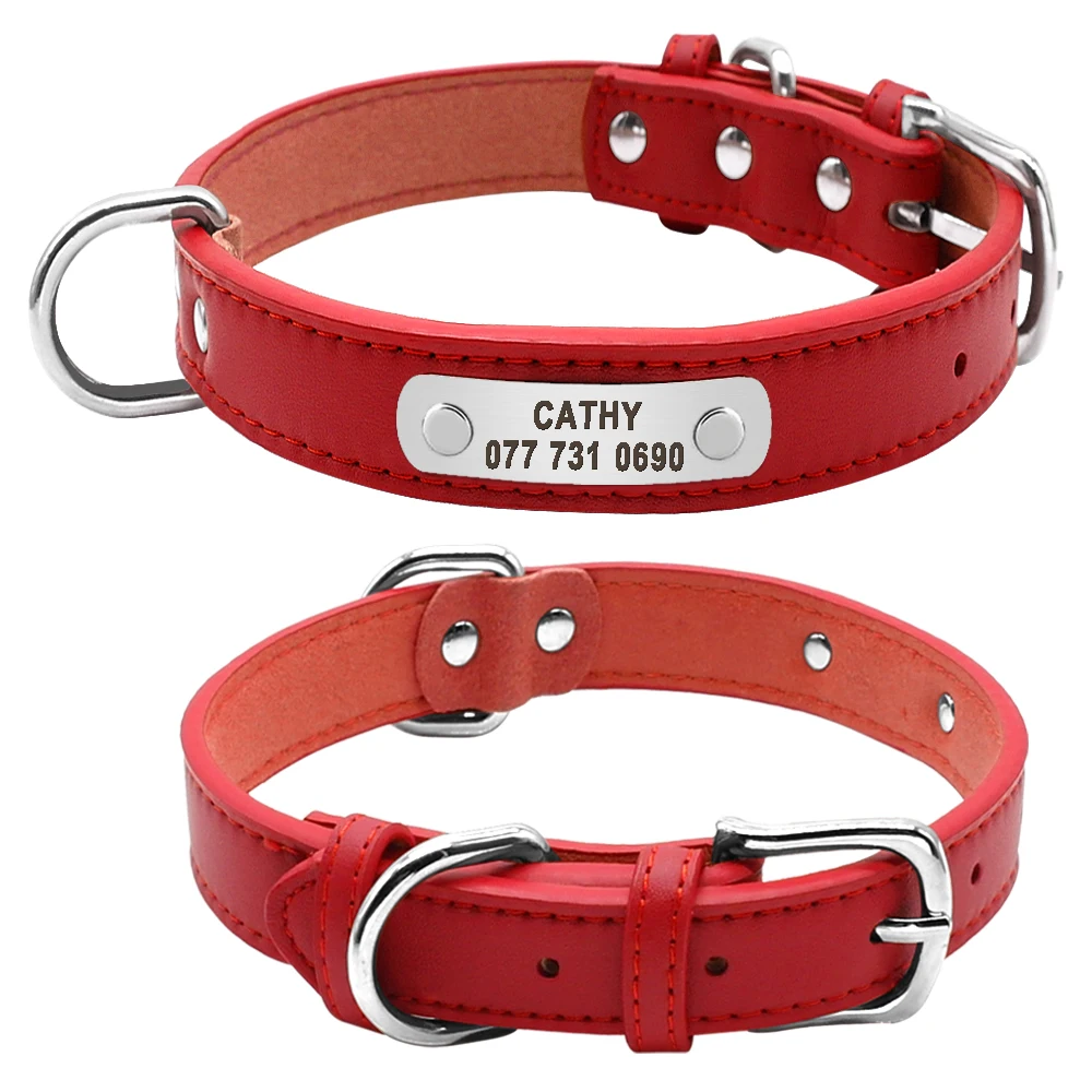 Collar de cuero PU en rojo con hebilla dorada
