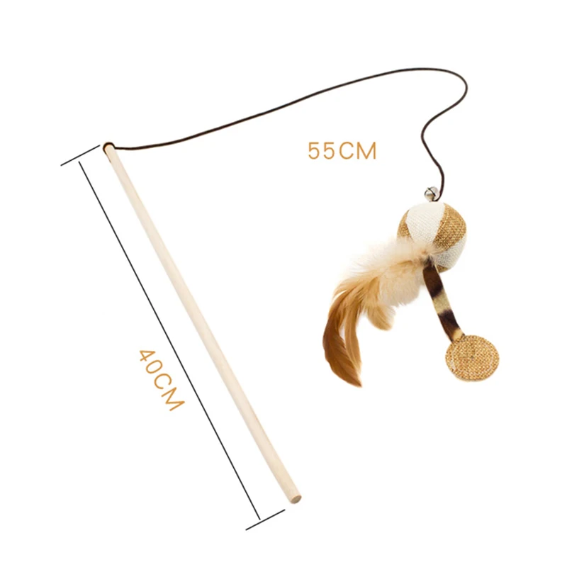 Varita Interactiva de Madera para Gatos – Juguete con Plumas y Cascabel - imagen 5