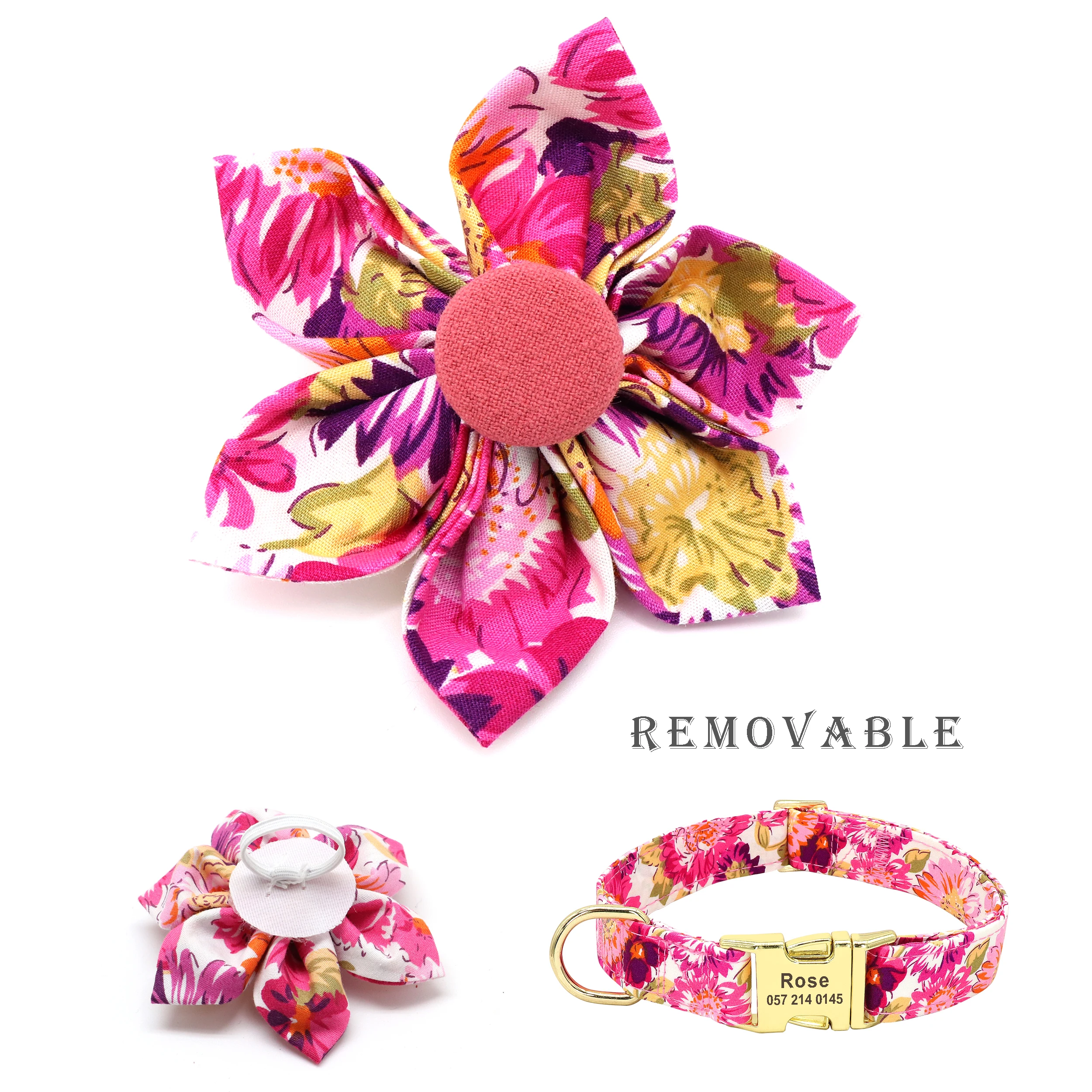 Collar floral en color rosa