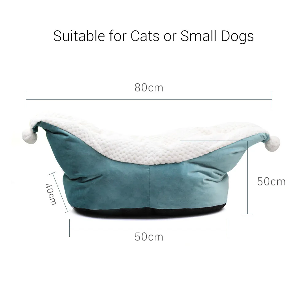 Cama de perro forma de barco en terciopelo azul