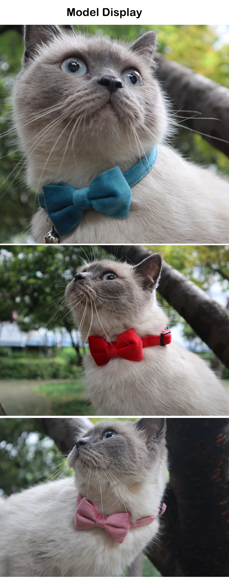 Collar de terciopelo para gato con lazo y campana