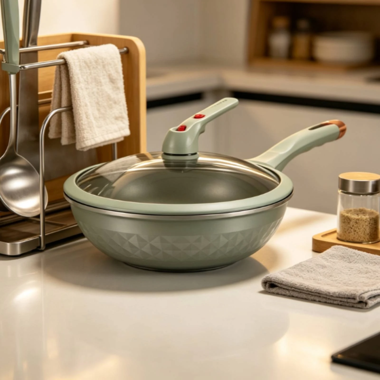 Wok con Tapa de Vidrio para Freír y Saltear – Apto para Estufa de Gas - imagen 3