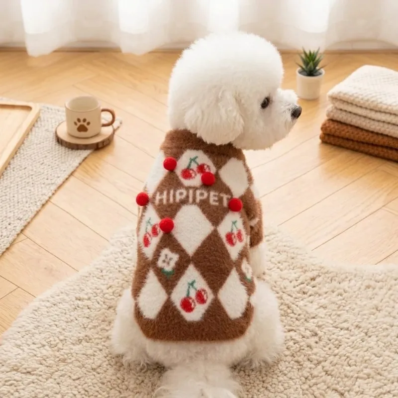 Suéter de Invierno para Perros con Estampado de Cerezas