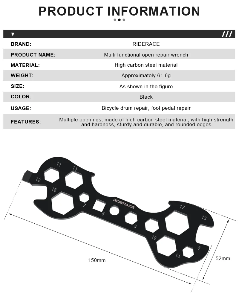 Llave hexagonal multihuecos riderace con acabado en negro mate