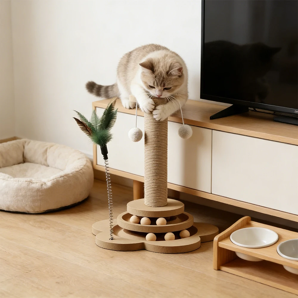 Columna rascadora envuelta en sisal natural