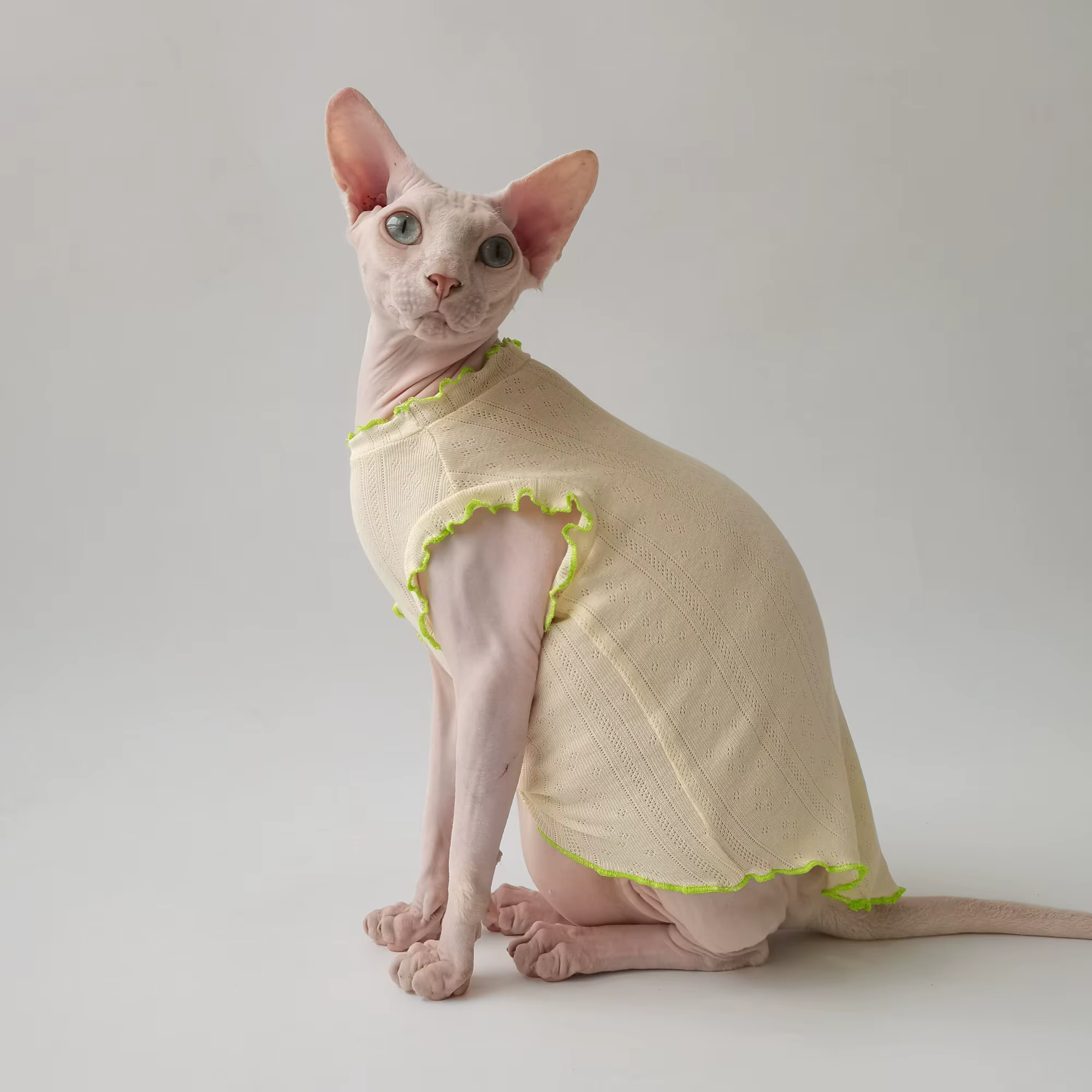 Camiseta de algodón para gatos sin pelo – Chaleco rosa con encaje para Sphynx - imagen 3