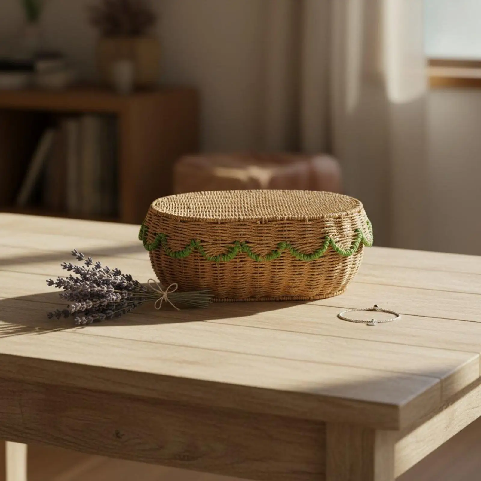 Cesta Tejida para Gatos y Perros Pequeños con Tapa – Mimbre Ovalado - imagen 5