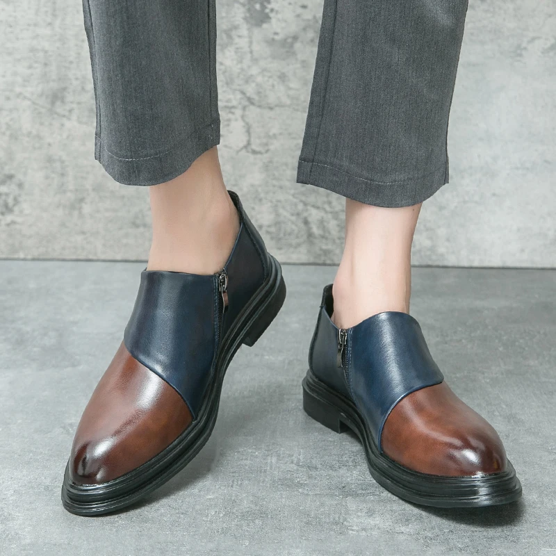 Zapatos elegantes de piel para hombre con cremallera lateral
