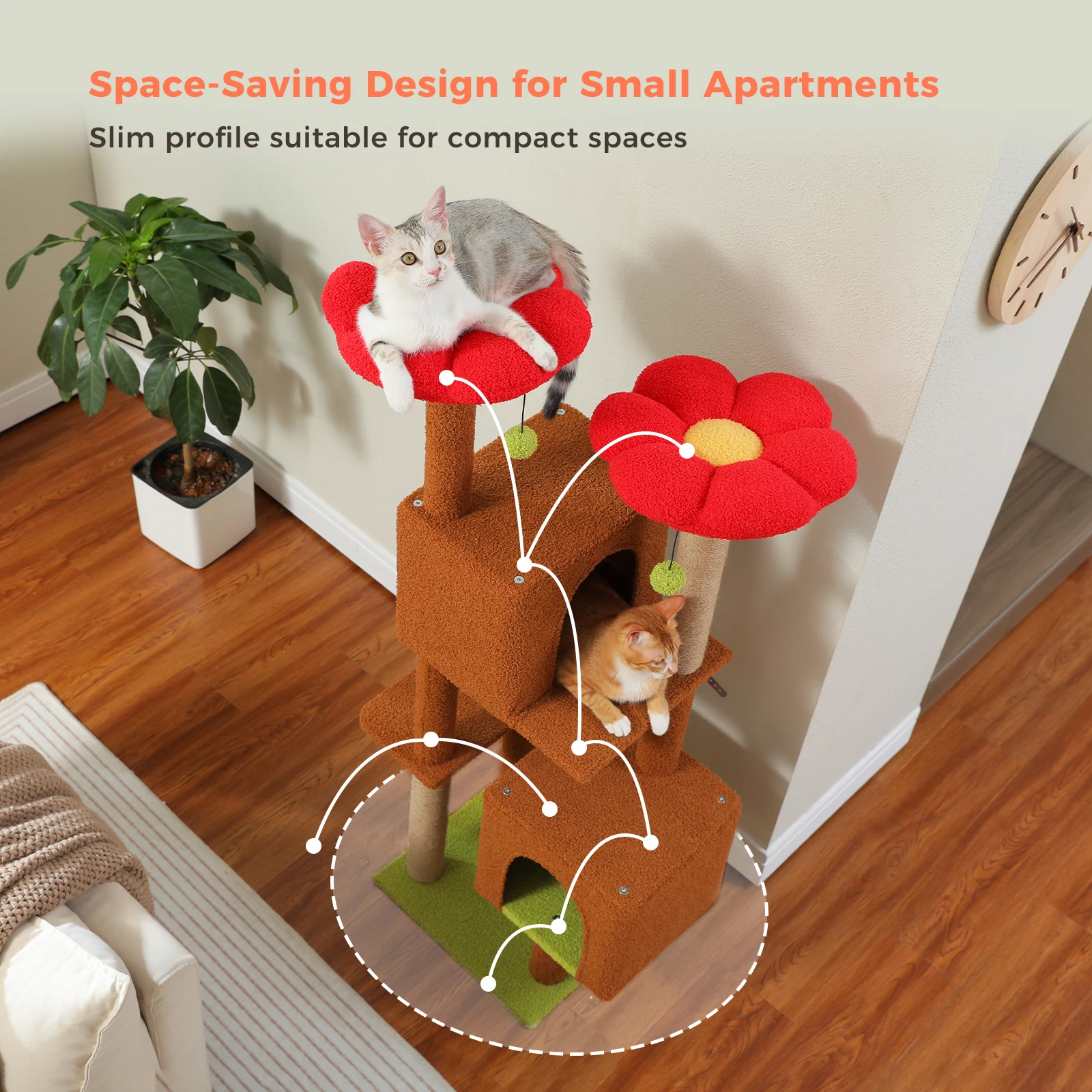 Árbol rascador con bandeja de aseo y sisal para varios gatos - imagen 3