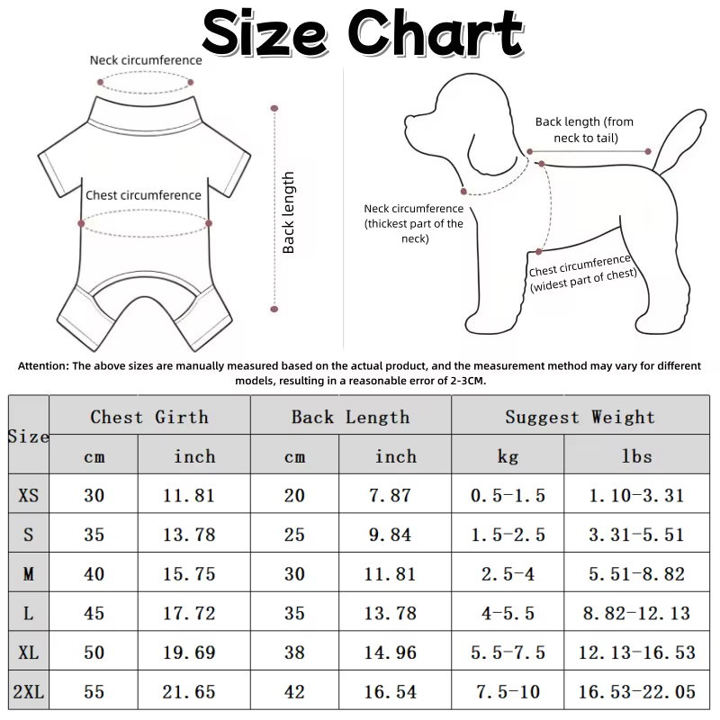 tabla de tallas del vestido para mascotas