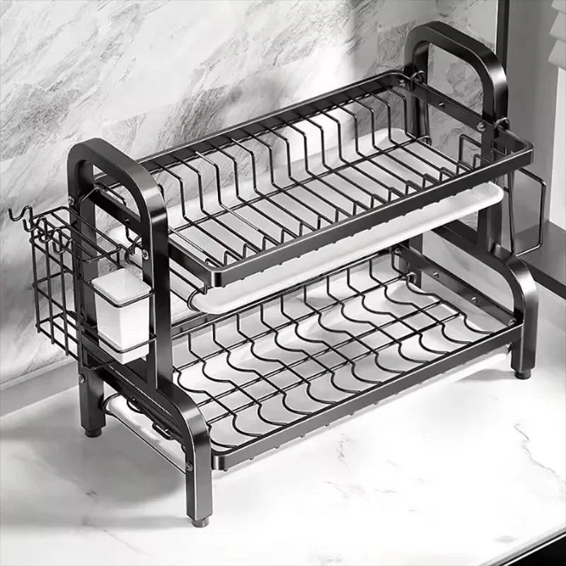 Escurridor de platos 2 niveles acero inoxidable – Soporte utensilios antiherrumbre - imagen 5