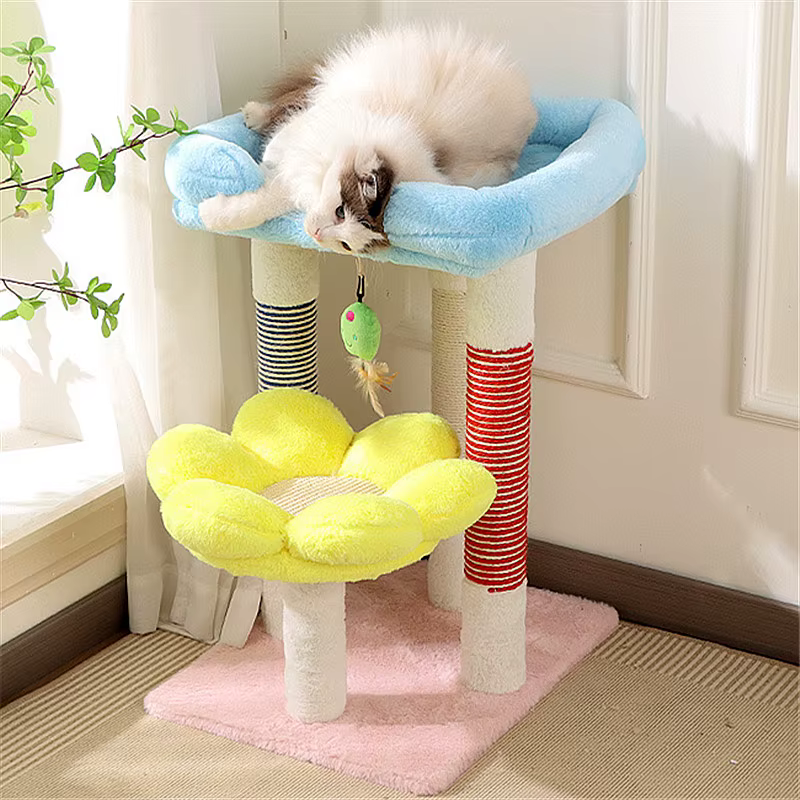 Árbol rascador para gatos con casa, columna de sisal y juguete - imagen 2