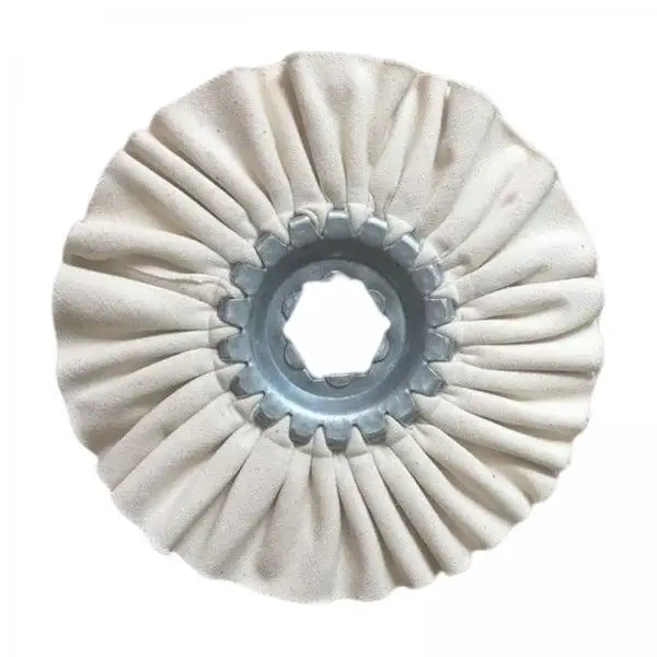 Disco de pulido de algodón plegado visto desde el lateral mostrando los pliegues