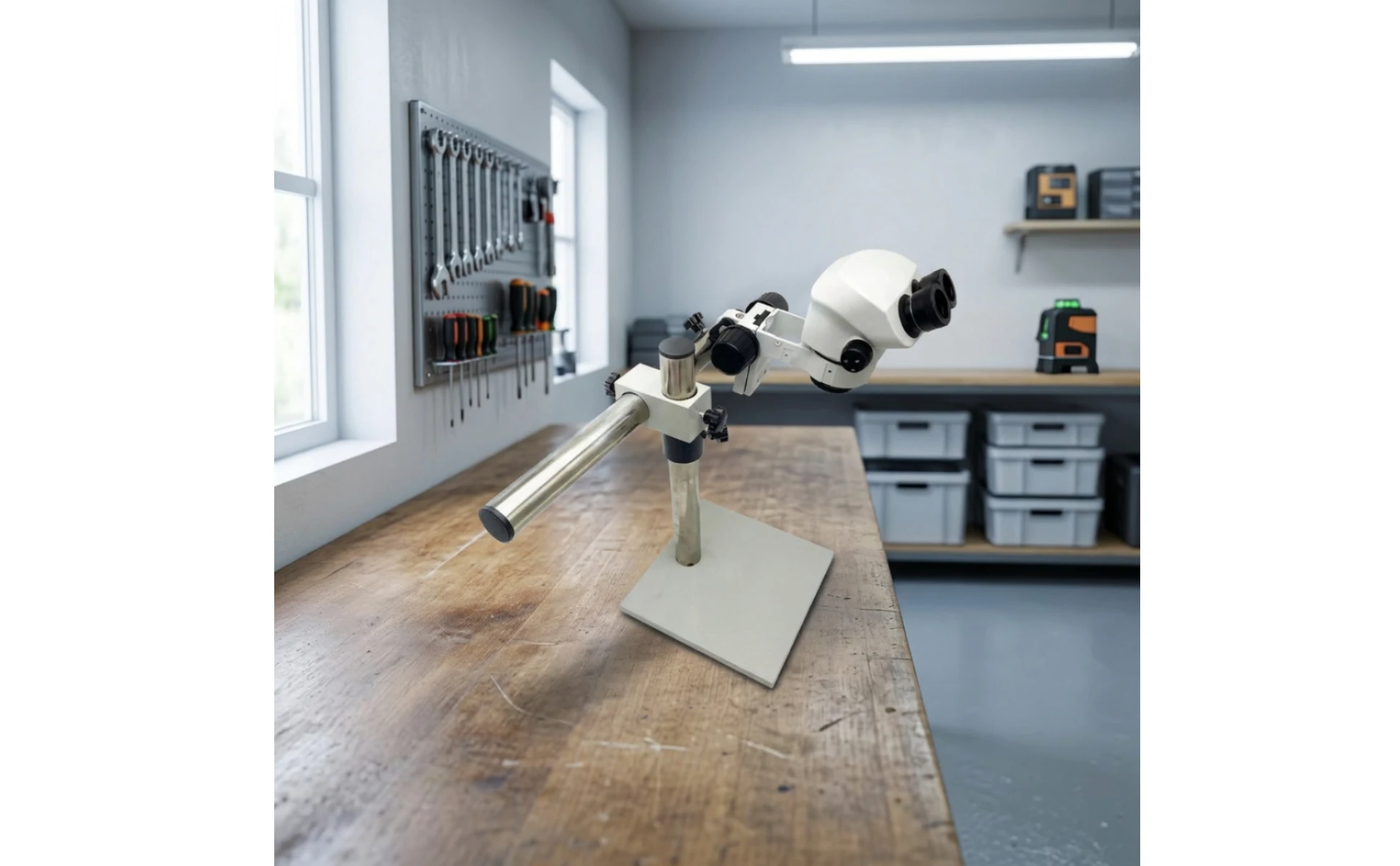 Microscopio de banco con soporte ajustable