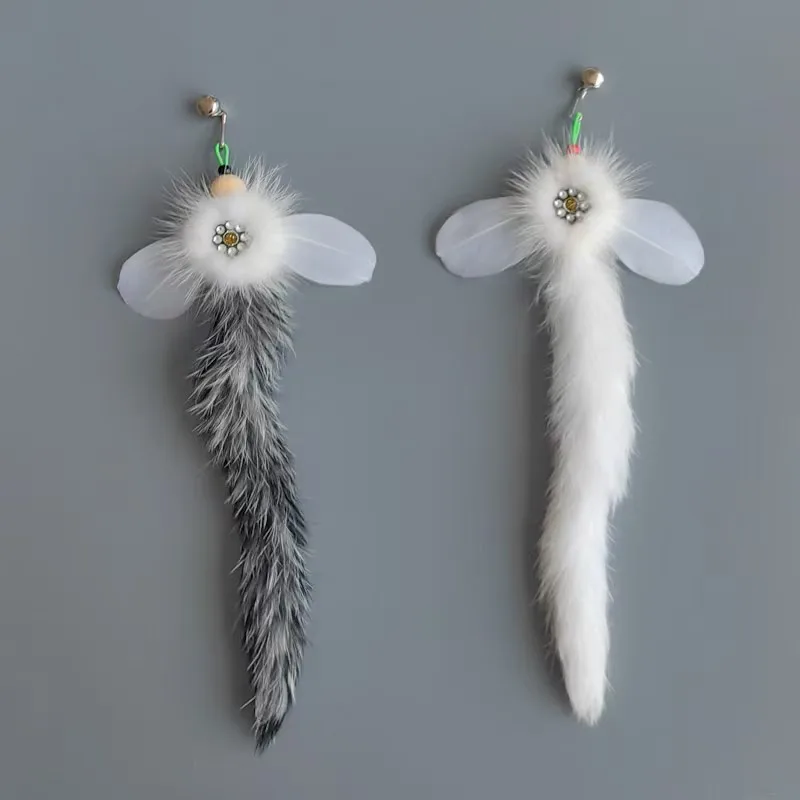 Varita de juguete felpa para gatos con pelo de conejo intercambiables - imagen 4