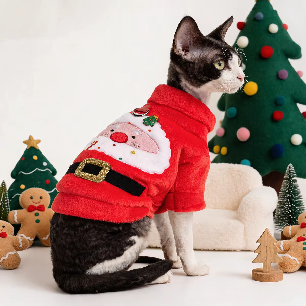 Abrigo Navideño Bordado con Correa para Gatos y Perros - imagen 4