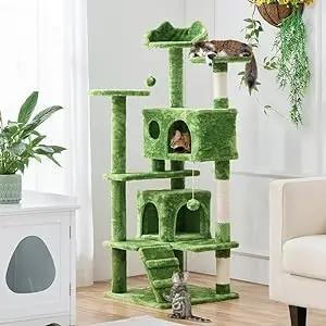 Árbol rascador para gatos con sisal y cama – Torre verde alta