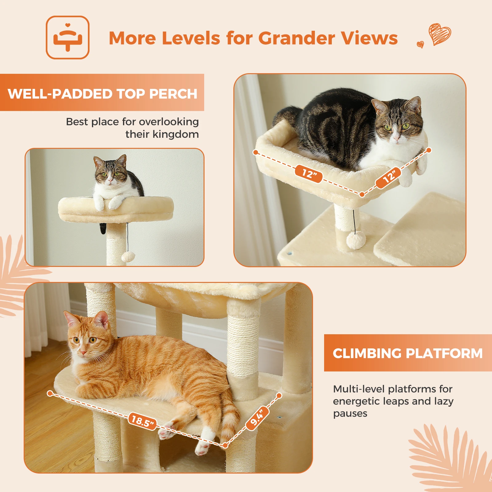Árbol rascador para gatos alto con hamacas y postes rascadores - imagen 5