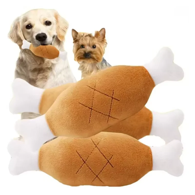 Juguete chirriante de peluche en forma de hueso para perros