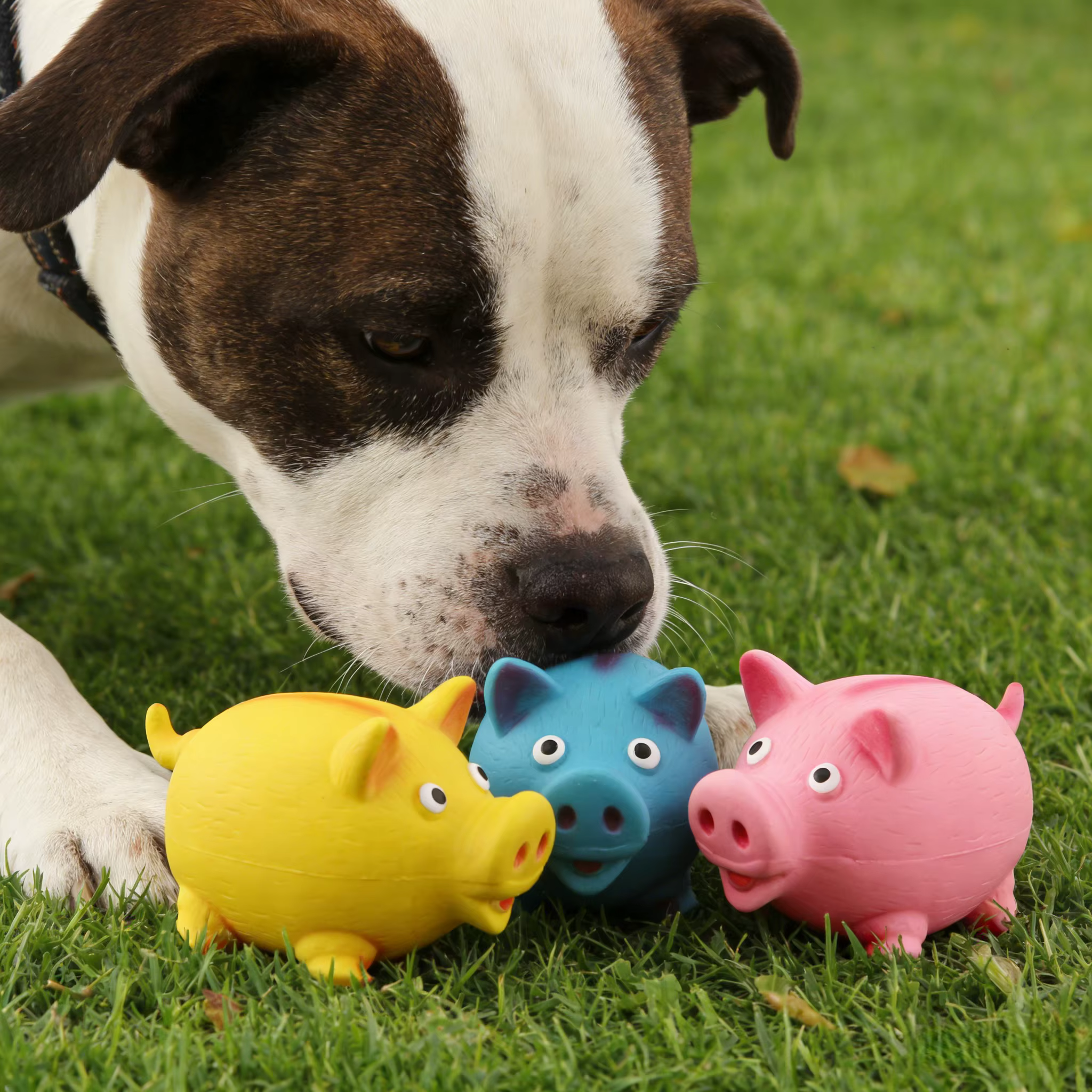 Perro jugando con juguete sonoro