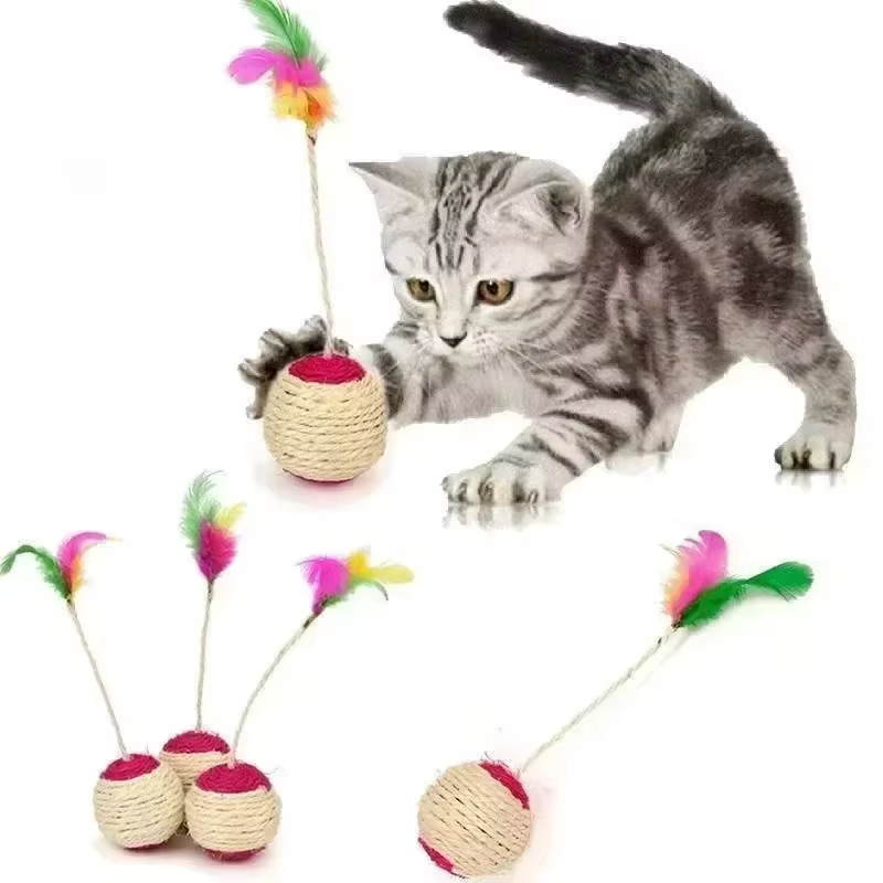 Pelota rascadora de sisal con plumas, juguete para gatos - imagen 3