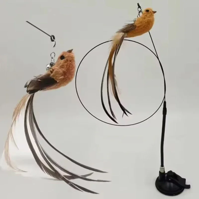 Varita de juguete para gatos con ventosa y plumas