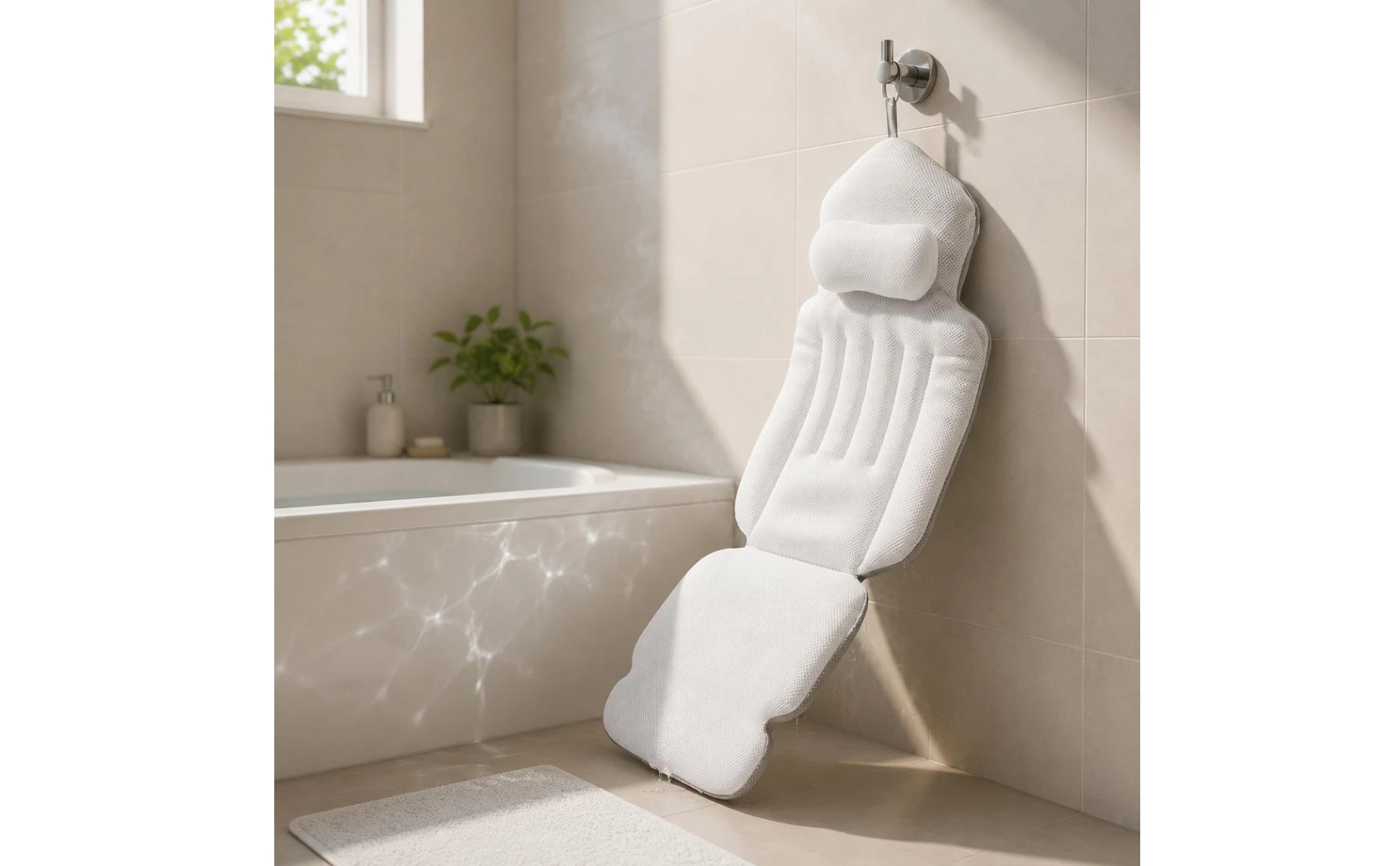 Cojín reclinable acolchado para bañera con reposacabezas de malla