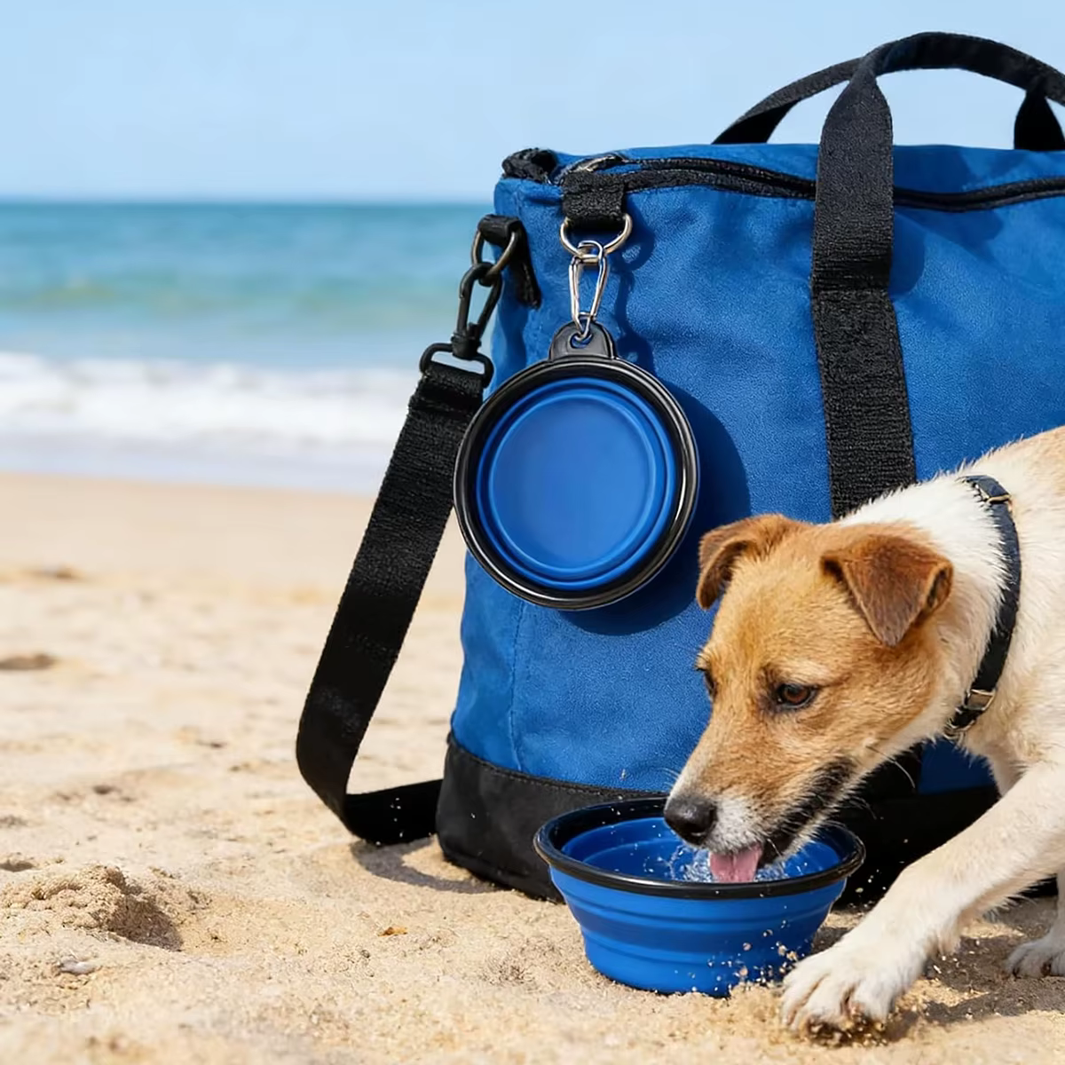 Tazón plegable para perros en uso durante paseo