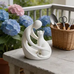 Escultura felina minimalista de pareja, estatua abstracta 3D