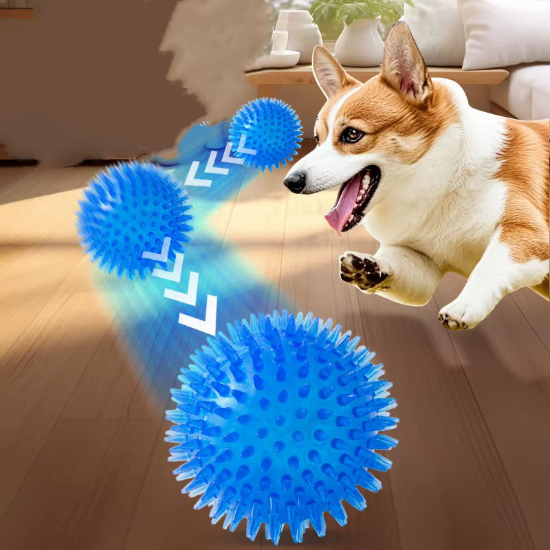 Pelota dental chirriante con púas para perros y gatos