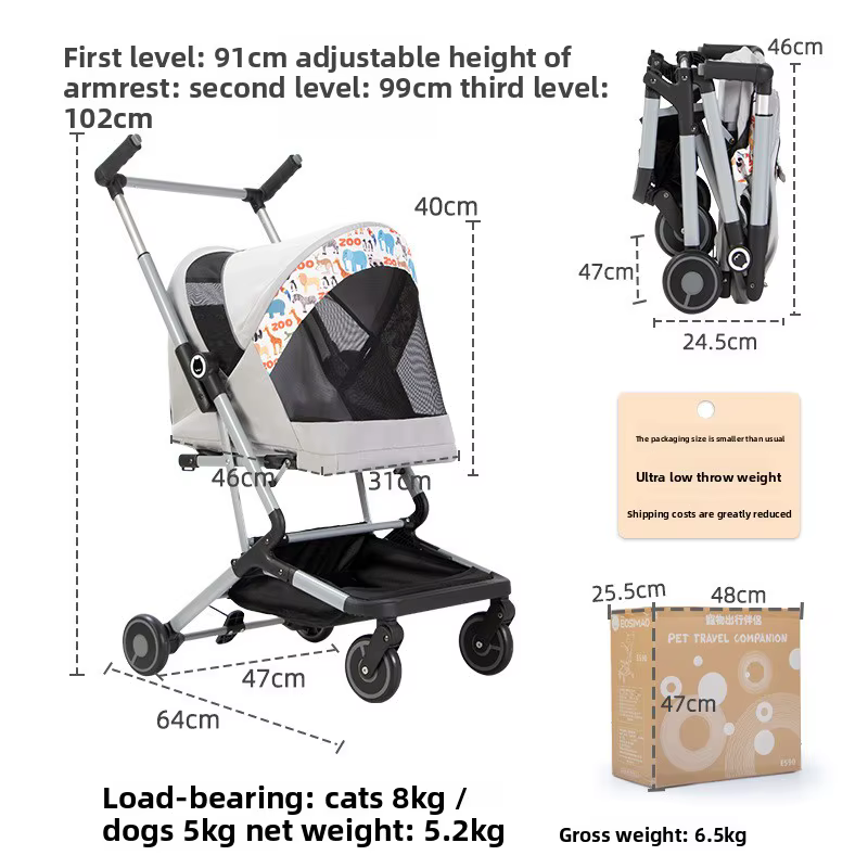 Carrito plegable para perros y gatos ligero y espacioso - imagen 3