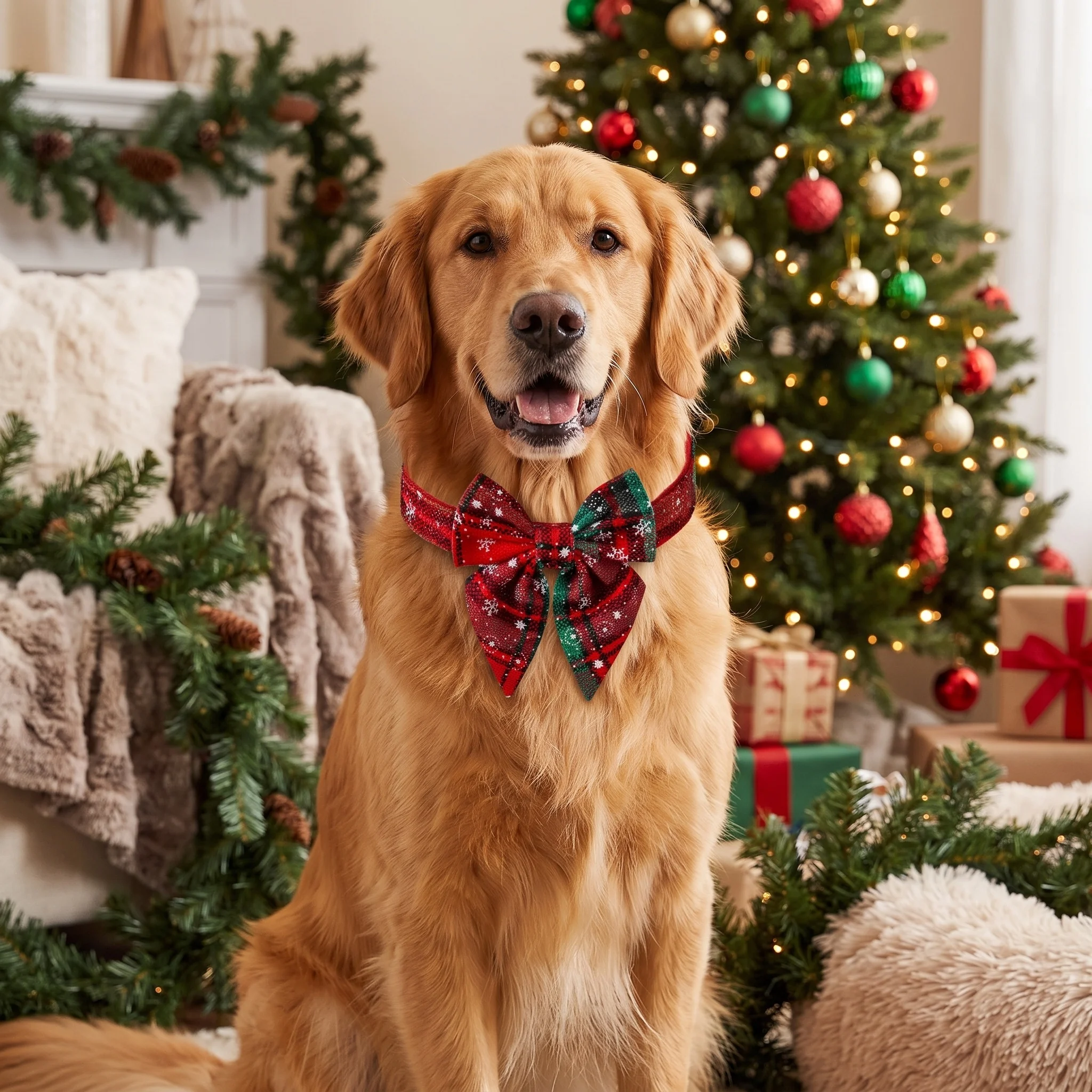Collar navideño de algodón con lazo copo de nieve para perros - imagen 4
