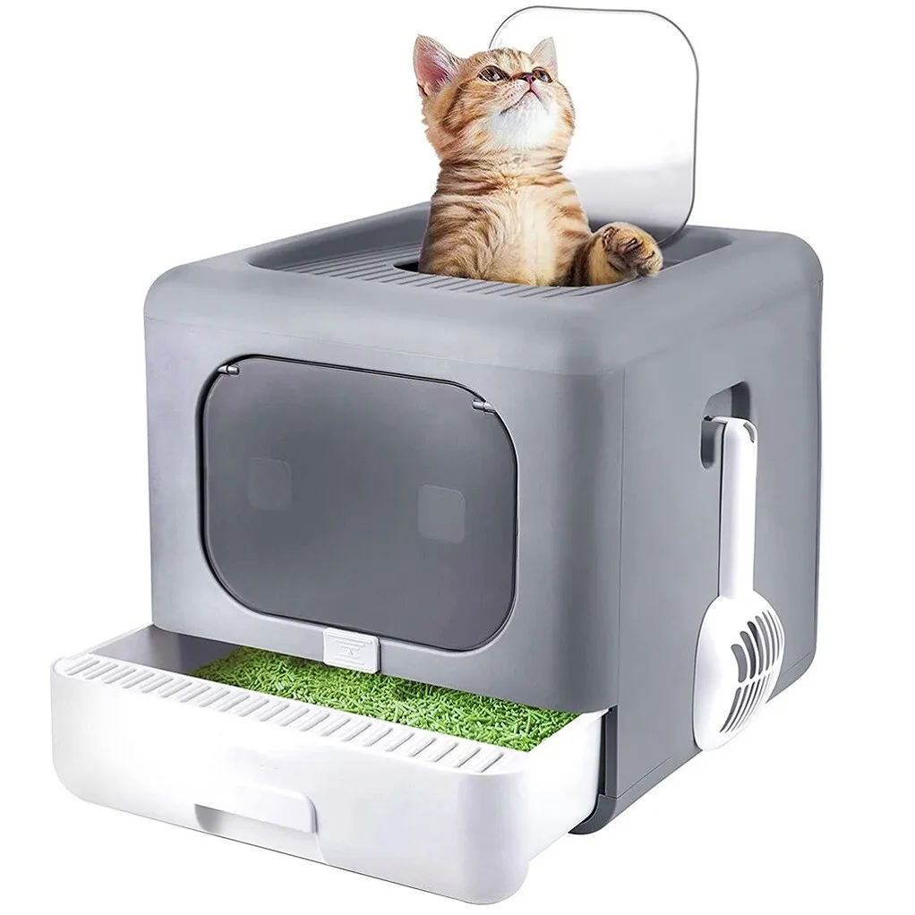 Bandeja sanitaria plegable para gatos con tapa y entrada superior - imagen 5