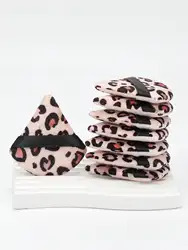 Esponjas de maquillaje triangulares terciopelo leopardo reutilizables