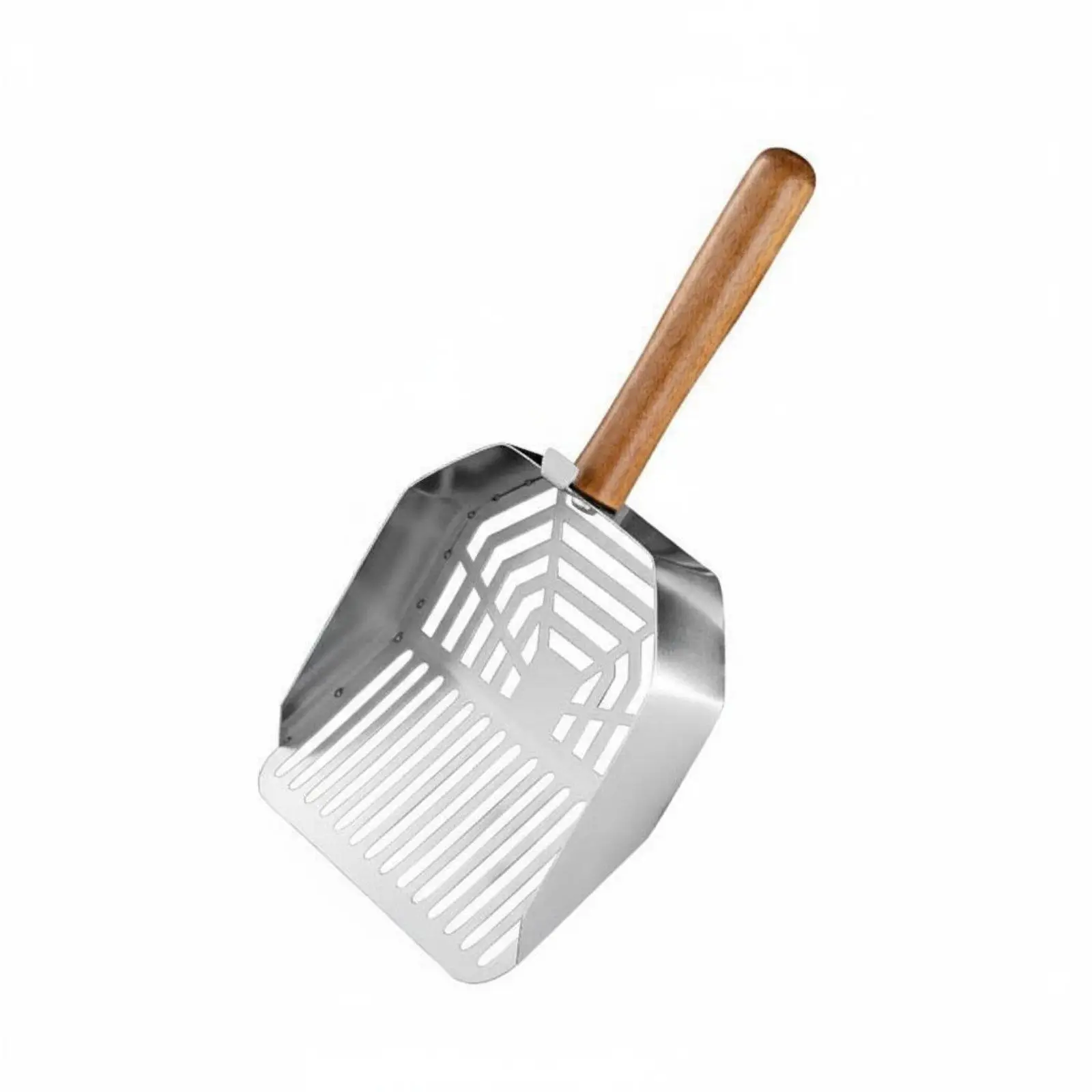 Pala para arena de gatos, acero inoxidable y mango madera - imagen 2