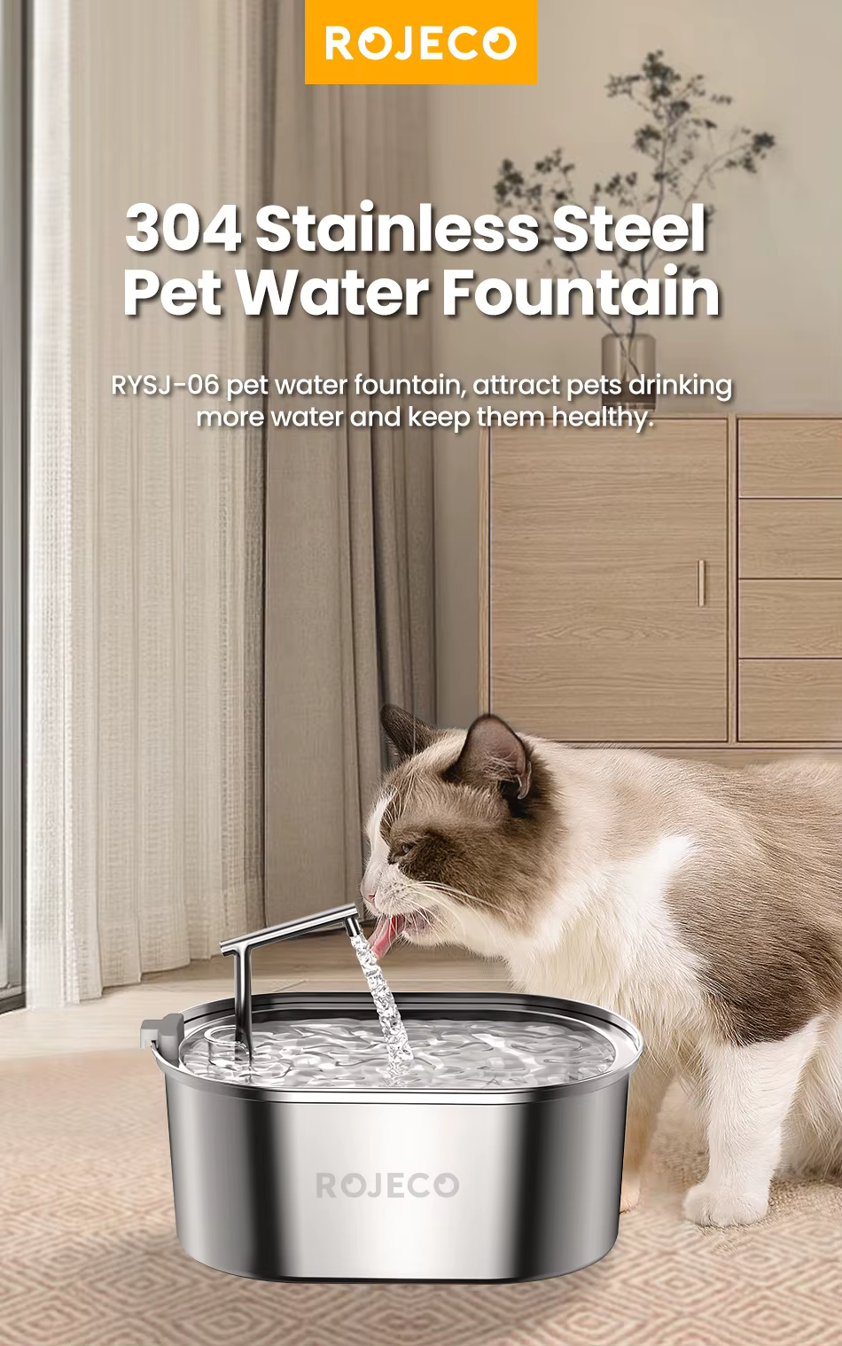 Fuente de agua ROJECO para gatos y perros