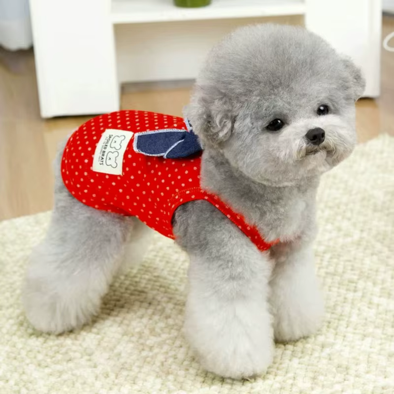 Camiseta veraniega con lunares y lazo para perros y gatos pequeños - imagen 2