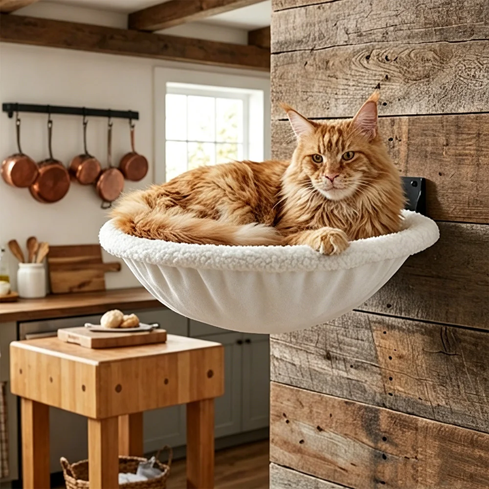 Hamaca de pared para gatos en felpa suave y malla transpirable - imagen 3
