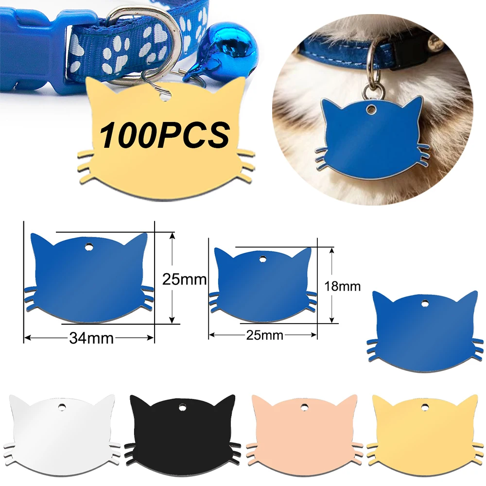 Pack de 100 etiquetas KIYUE en acero inoxidable forma cara de gato